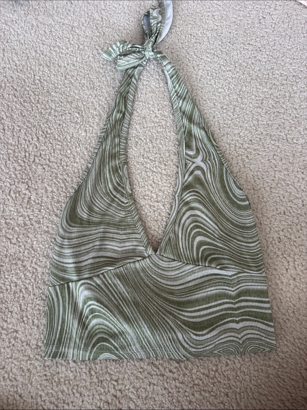 Halter Crop Top in Olive Swirl Print